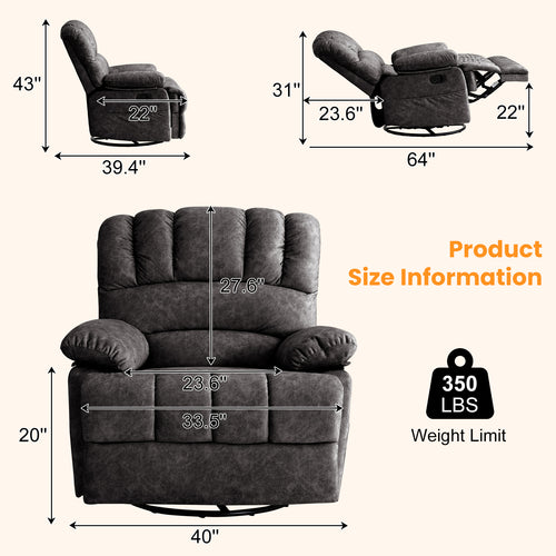 Beige Oversized Wide 360 Degree Swvivel Recliner Chair