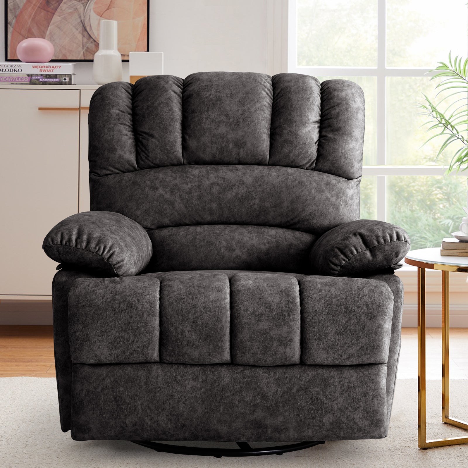 Beige Oversized Wide 360 Degree Swvivel Recliner Chair