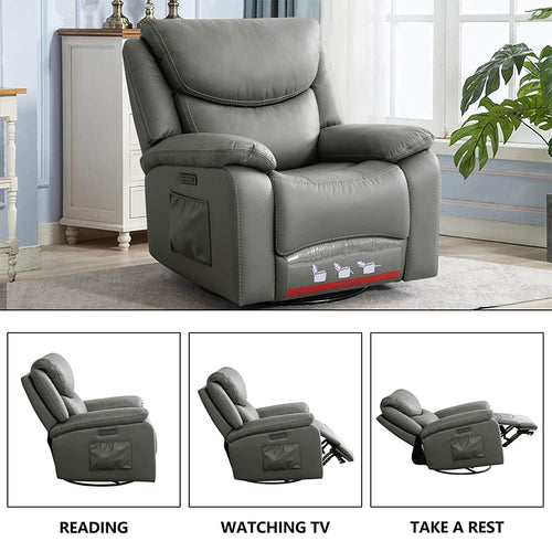 Dark Gray Large Power Recliner Swivel Glider with USB and Type-C