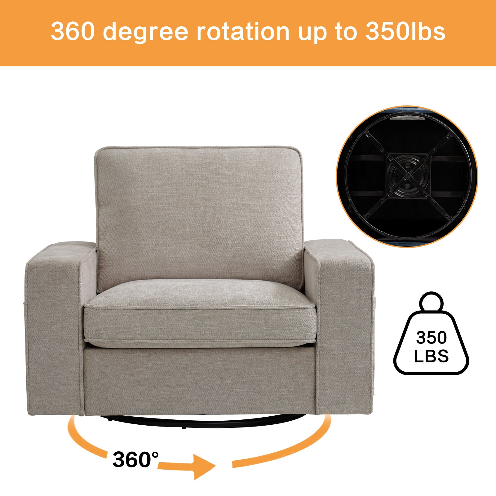 Coosleephome 360 degree Oversized Swivel Accent Chair Armchair for Living Room