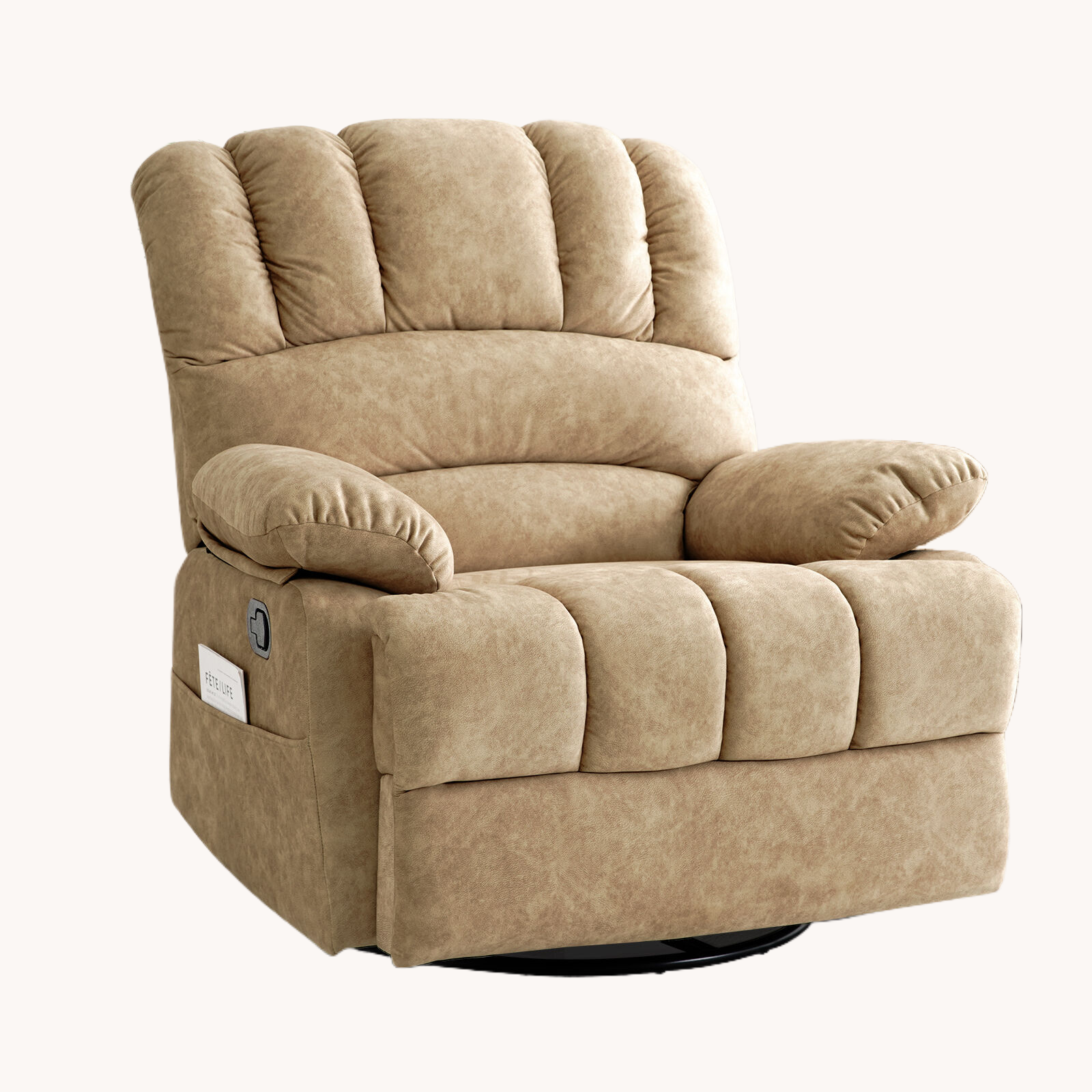 Beige Oversized Wide 360 Degree Swvivel Recliner Chair