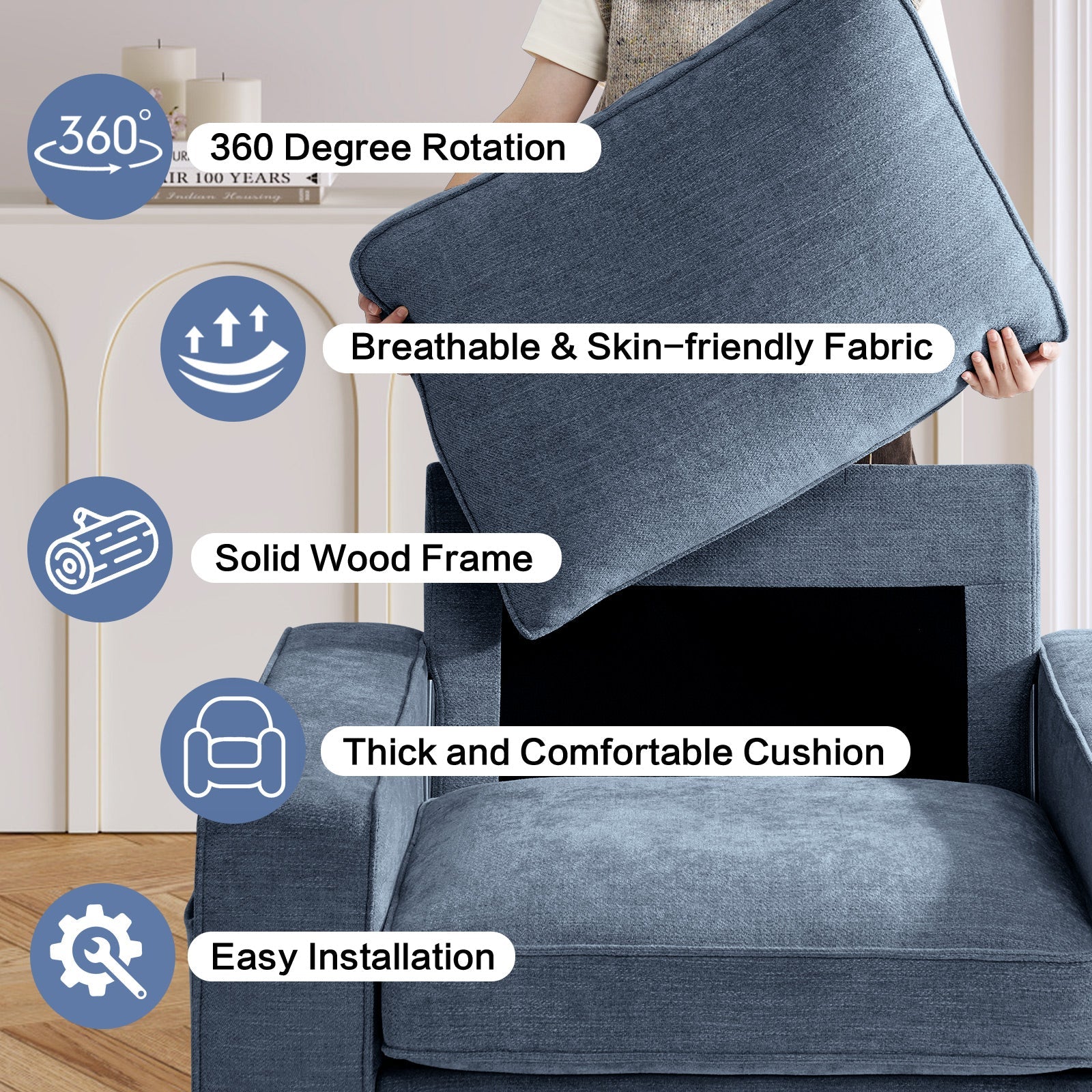 Coosleephome Swivel Accent Chair Armchair for Living Room with Easy Clean Cloth Cover