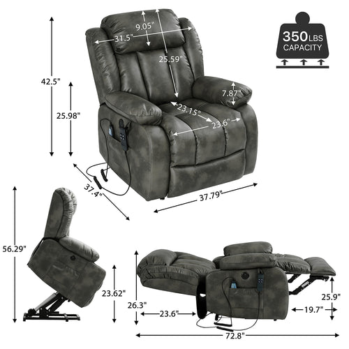 Lay Flat Sleeping Dual OKIN Motor Lift Recliner Chair with Message and Heat