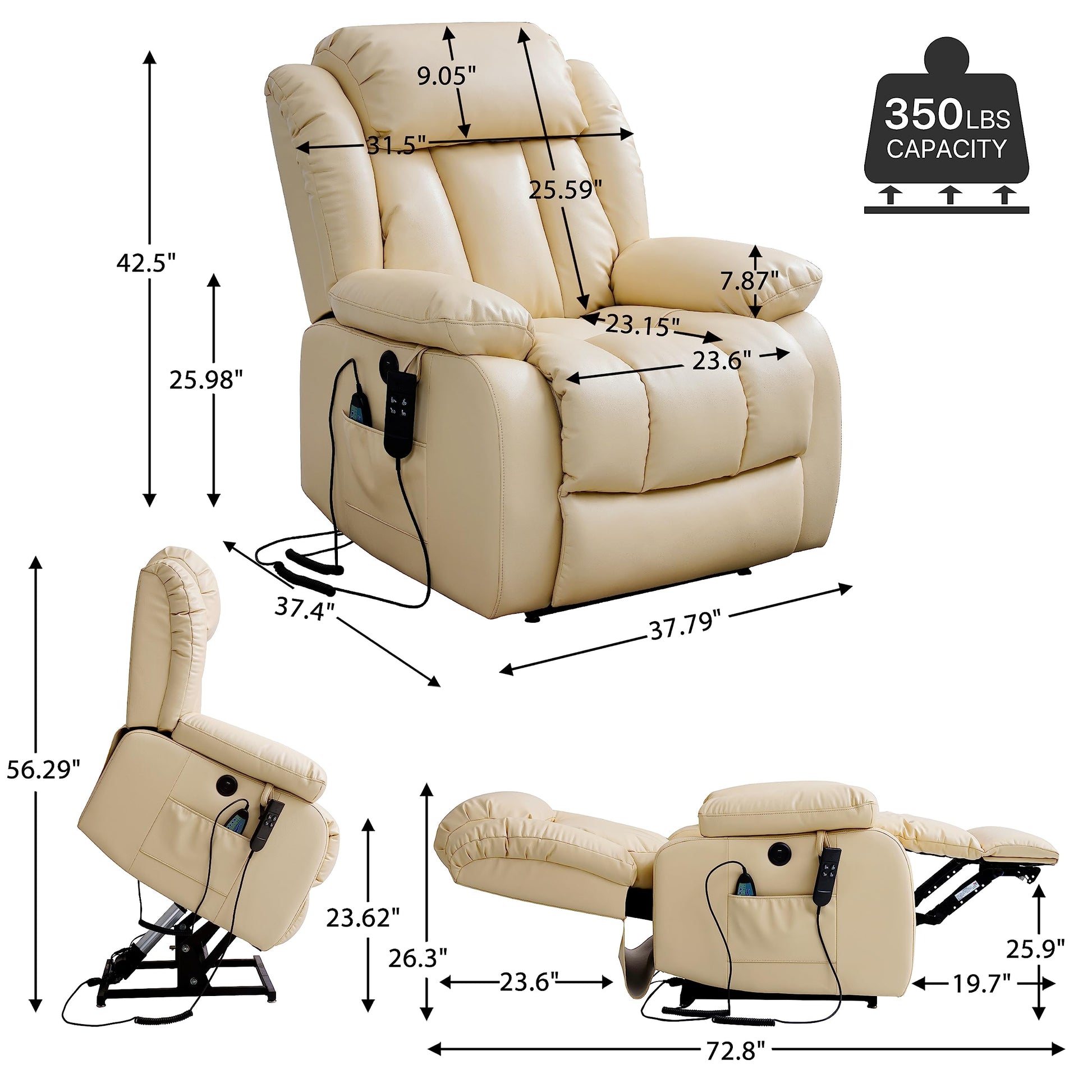 Lay Flat Sleeping Dual OKIN Motor Lift Recliner Chair for The Elderly
