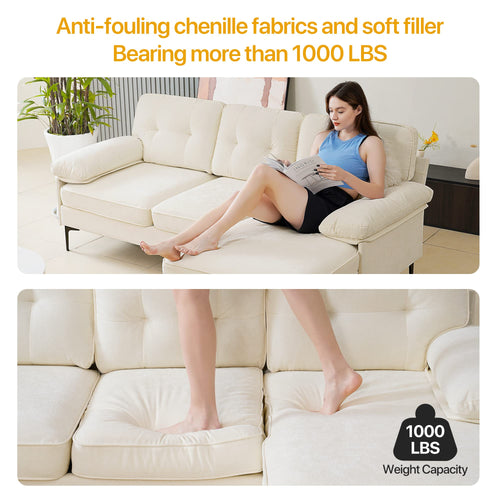 83'' L-Shape Chenille Fabric Convertible Sectional Sofa Couch for Bed Room