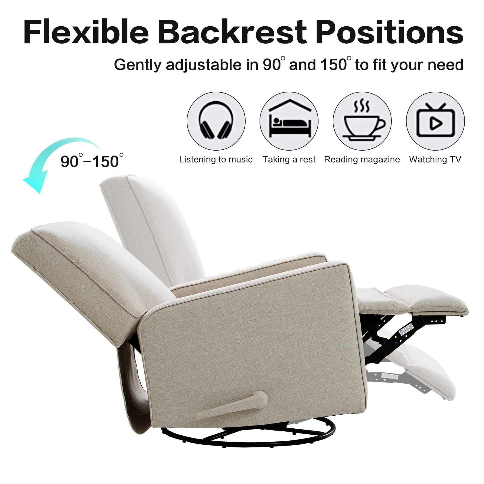 Large 360¡ã Swivel Rocker Nursery Glider Recliner Chair