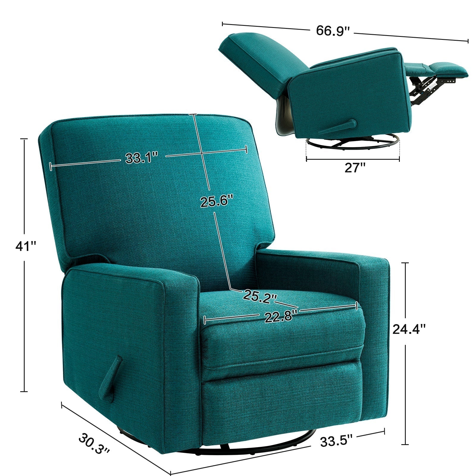 Large 360 Degree Recliner Swivel Rocker Nursery Glider Chair