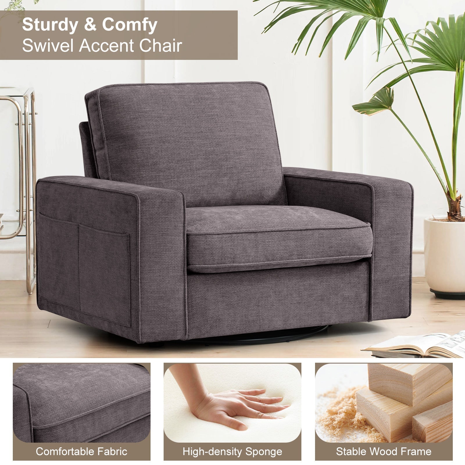 Coosleephome Swivel Accent Chair Armchair for Living Room with Easy Clean Cloth Cover