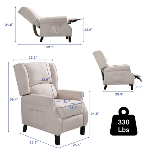 Push Back Chair Manual Recliner Chair with Remote Heat & Massage