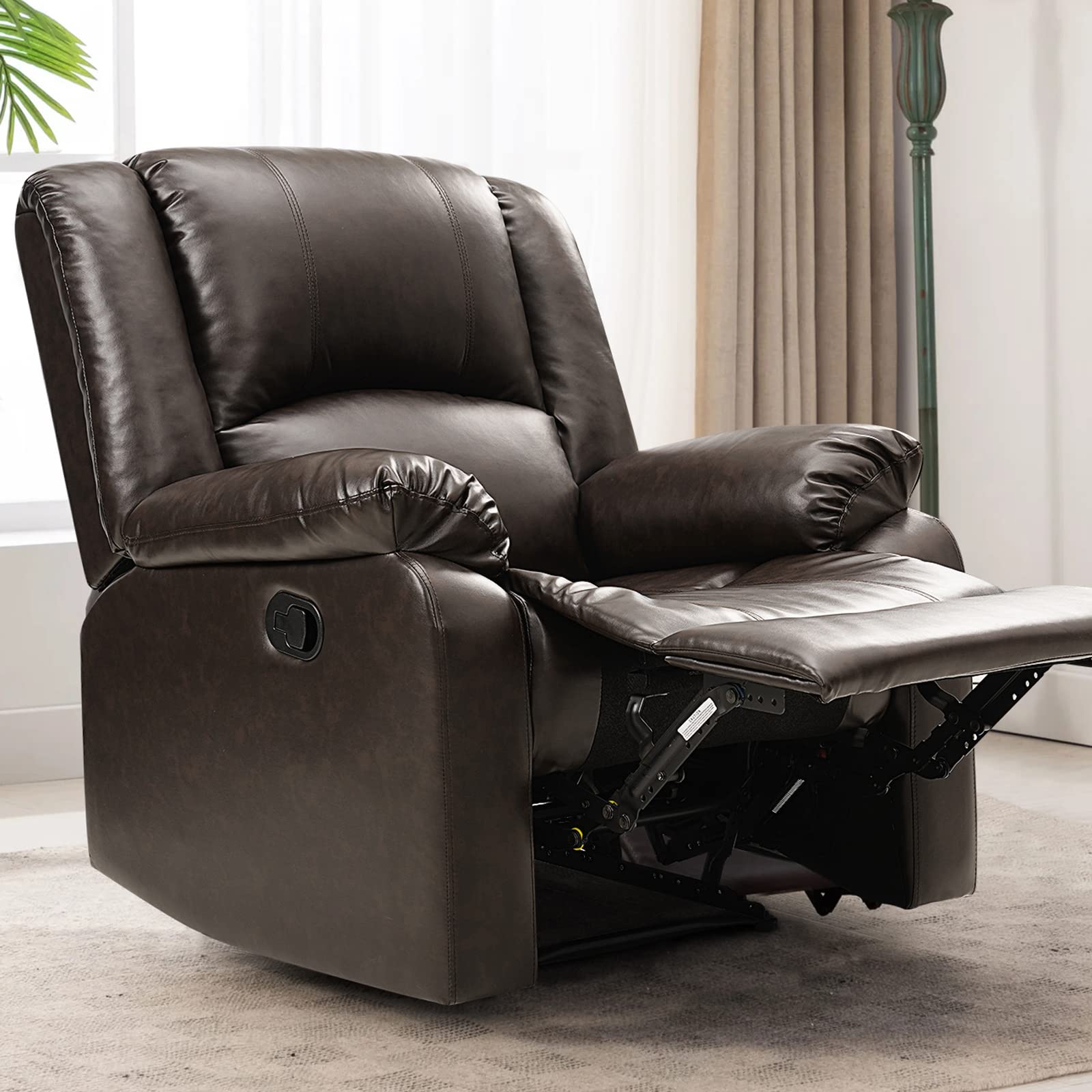 Brown manual large size leather recliner on sale at coosleep home